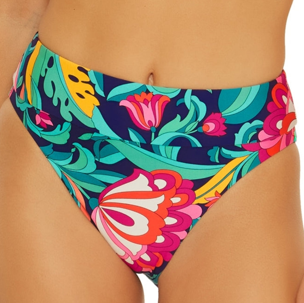 NWT TRINA TURK HI WAIST REVERSIBLE INDIA GARDEN BIKINI BOTTOMS SIZE 8